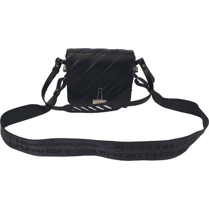Off-White Diagonale Gevoerde Binder Met Flap Schoudertas in Zwart Leer