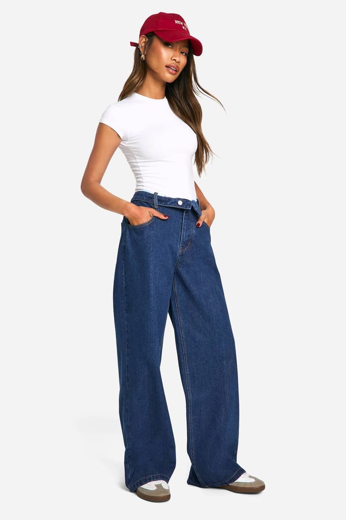 Dames Boohoo Basics Losse Wijde Pijp Jeans | Indigo | Maat: 10/32L