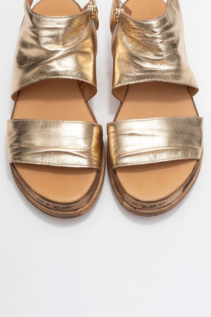 Lunas Leer Side-Zip Plat Hak Sandaal