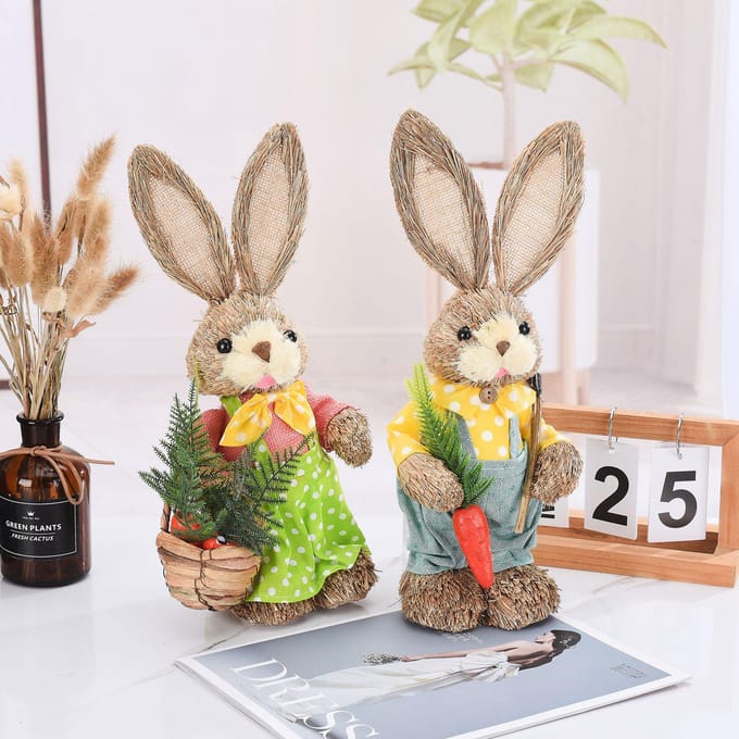 2 stuks paashaas ornamenten schattige rustieke konijnenfiguren schuim decoratieve konijnen huisdecoratie 35 cm beige