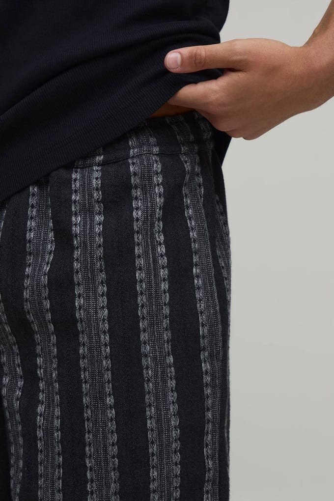 Baggy Fit Gestreepte Linnen Blend Broek | Black | Size Small