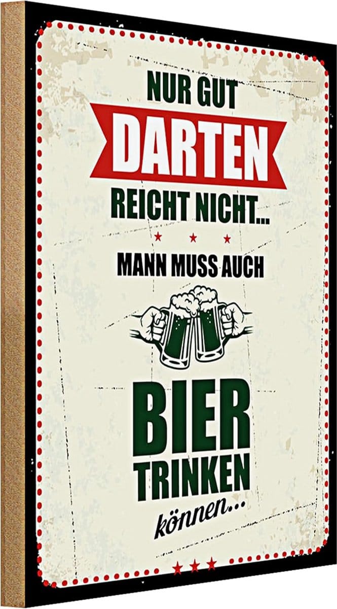 Grappig Houten Bord met Tekst over Darten en Bier