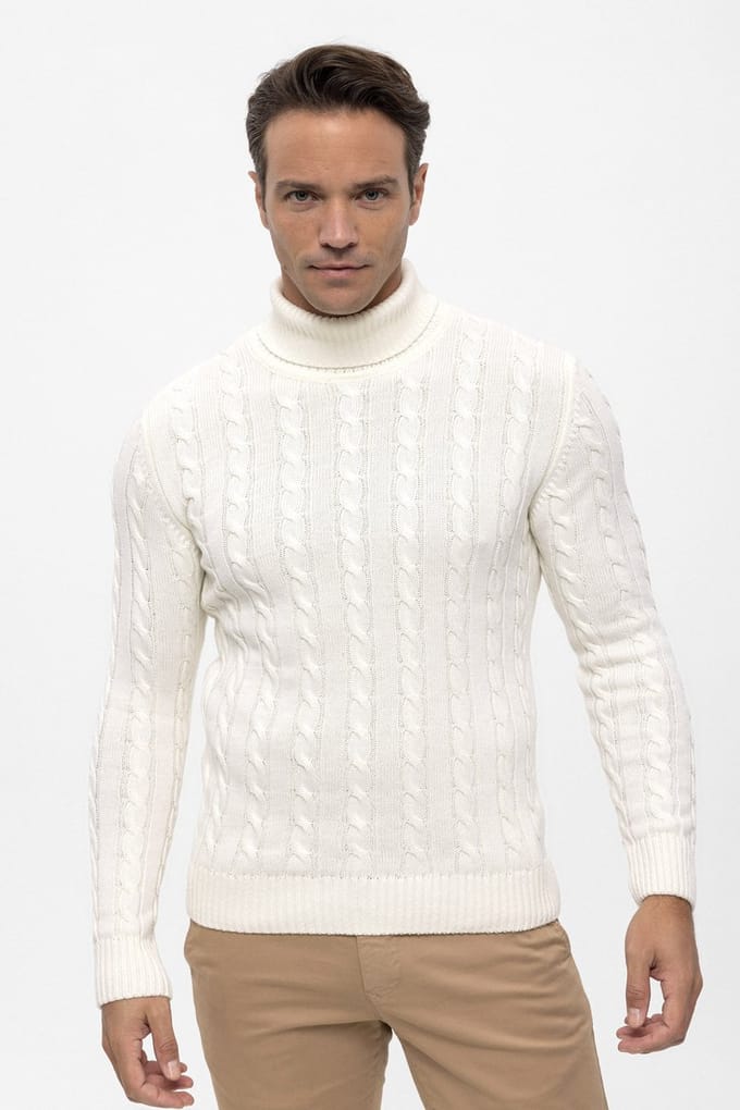 Felix Hardy Kabelgebreide Coltrui - 100% Katoen Heren Ecru - 2Xl