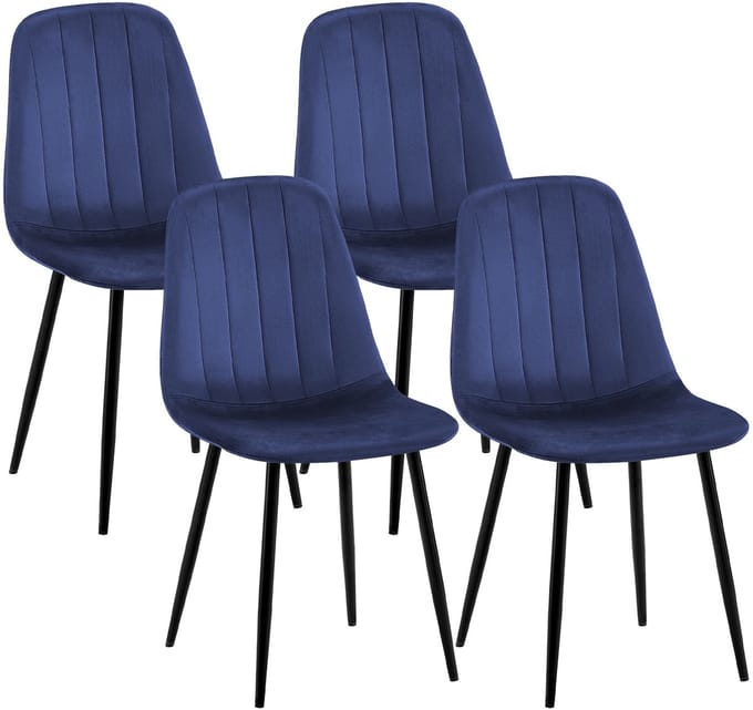 CLP Baxter Set van 4 Eetkamerstoelen - Zwart Metalen Frame - Velvet - Fluweel/blauw