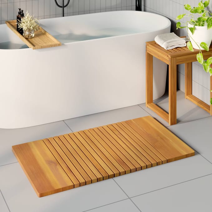 vidaXL - Badmat - Naturel - 100 - x - 55 - cm - Massief - Acacia - Hout