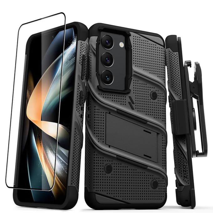 Série Zizo Bolt - Étui Blindé Samsung Galaxy S23 Avec Verre 9H Pour Écran + Support Avec Support (Czarny)