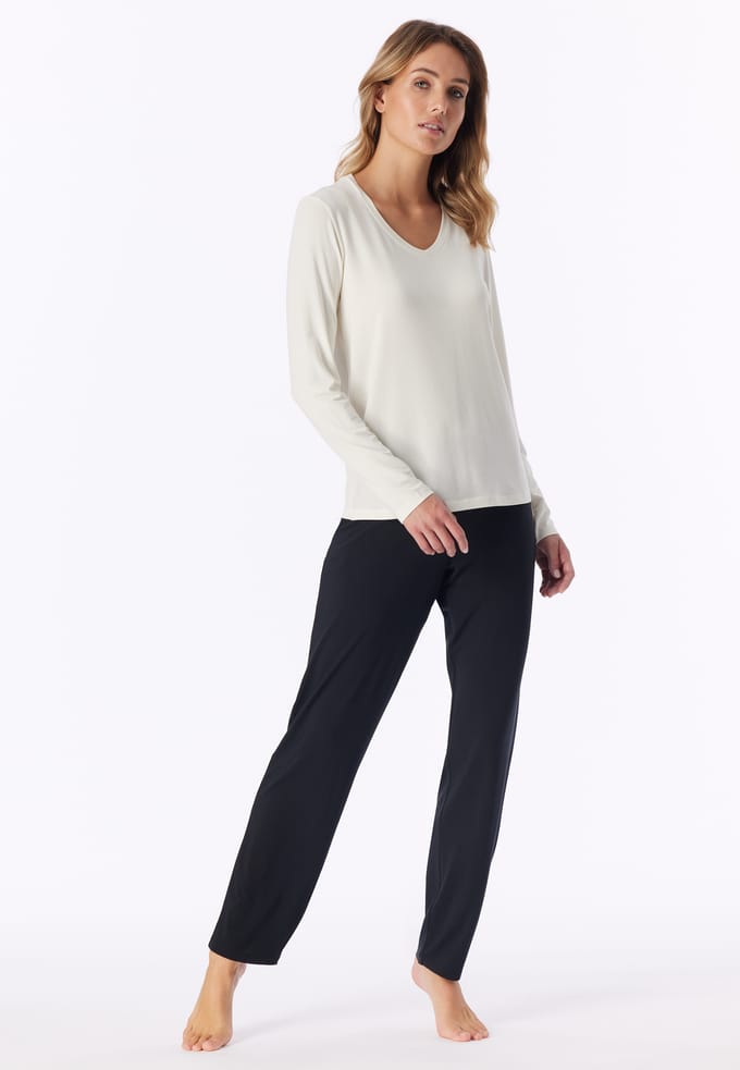 Shirt met lange mouwen en v-hals, natuurwit - Mix+ Relax 48