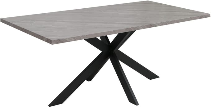 Eettafel MCW-O55, keukentafel Eettafel, industrieel MDF metaal 180 cm ~ marmerlook grijs