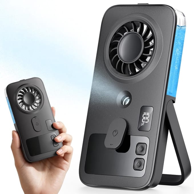 Sounix High-Speed Handventilator - Tafelventilator - Draagbare Mistventilator met Nevel - Stille Mini Ventilator met Digitaal Display - Zwart