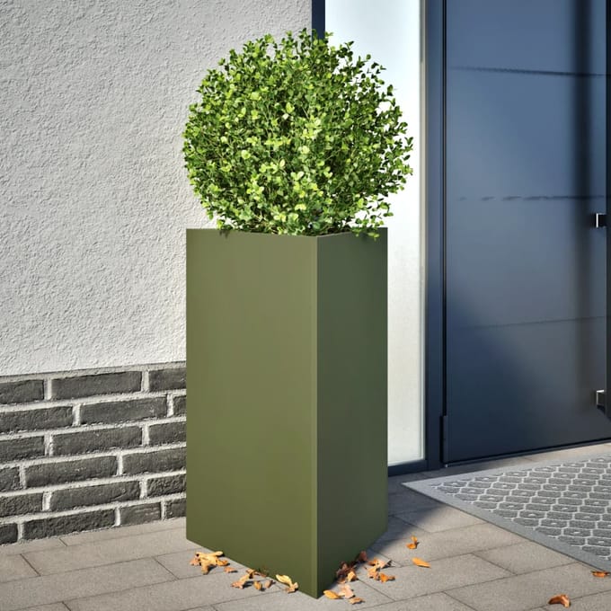 vidaXL - Plantenbak - driehoek - 50x43x75 - cm - staal - olijfgroen