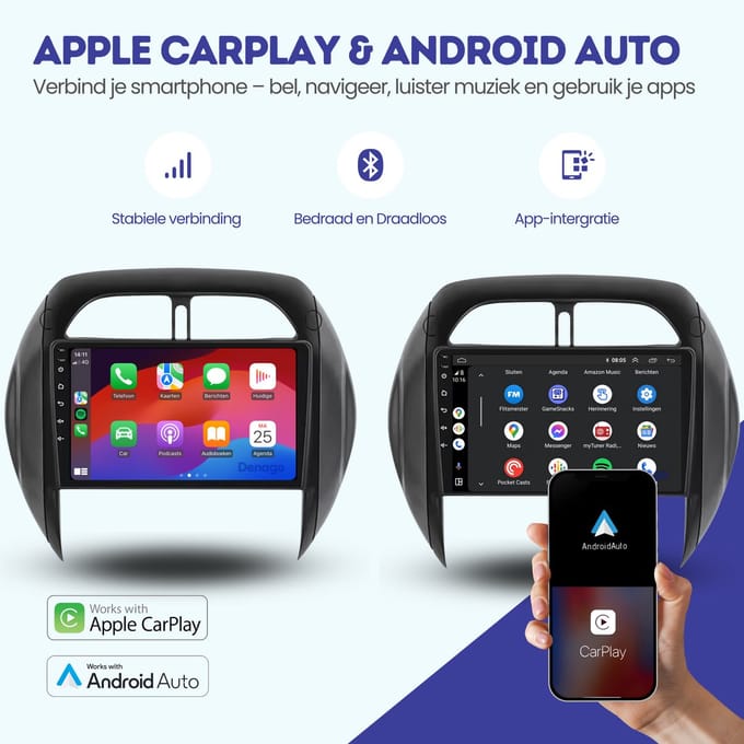 CarPlay autoradio geschikt voor Toyota RAV4 (2004–2005) | 9 inch | Android 16 | Draadloos Apple CarPlay & Android Auto | 2GB + 32GB | QuadCore processor | Denago DNG-A55 | 2025 model | 2004 2005 | Bluetooth & Wifi