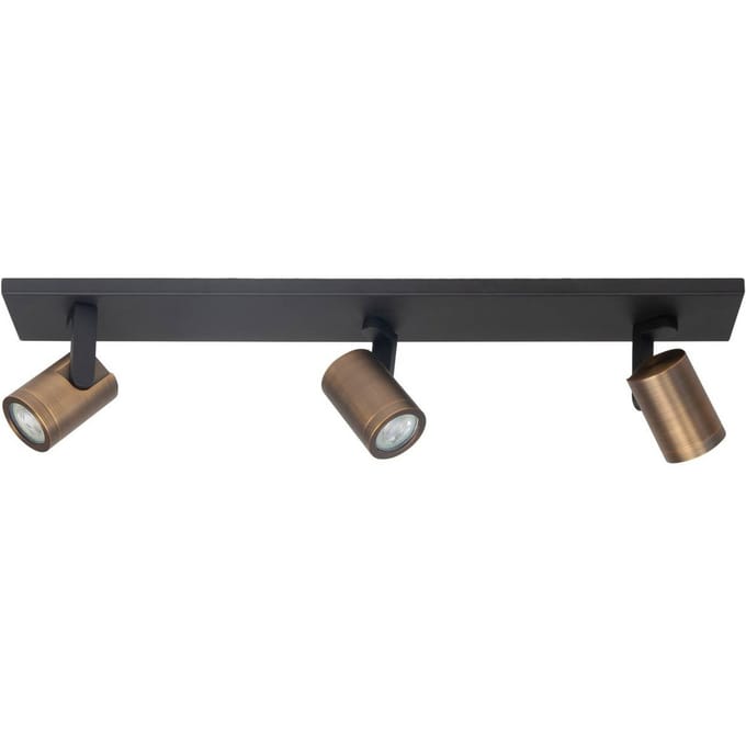 HighLight Plafondspot Halo, zwart/messing gebruineerd Lengte 65 cm 3-lamps.