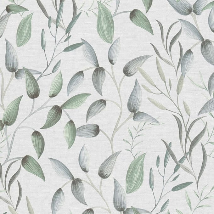 DELICATE BLADPATROON BEHANG | Elegant - groen wit grijs - A.S. Création PintWalls II