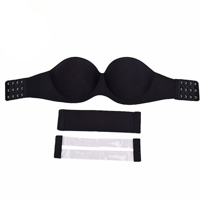ATTREZZO® Strapless Push up BH - Variabel 70D tot 80D - Open rug - Zwart