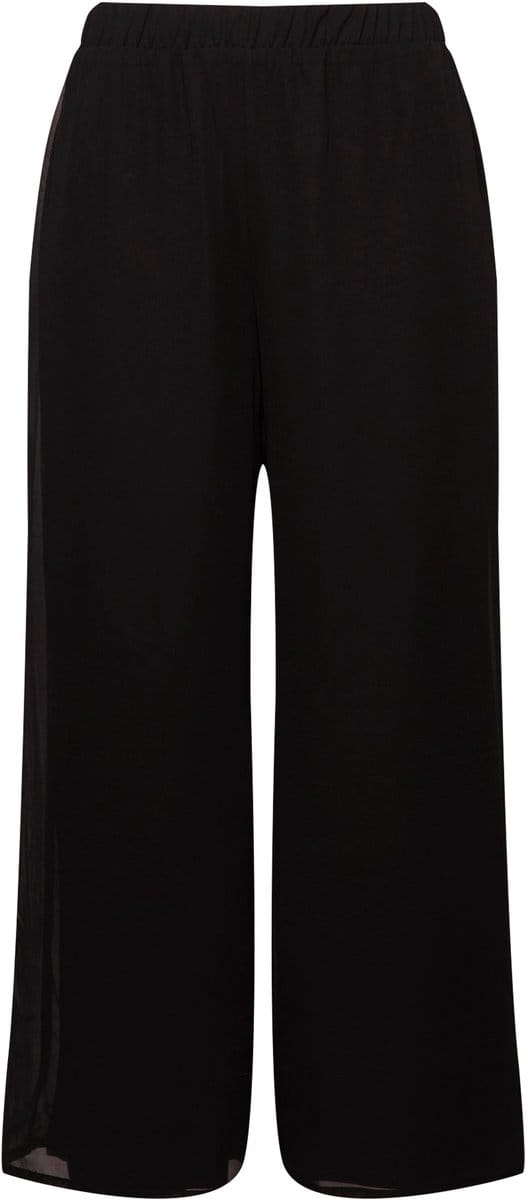 Ulla Popken - Dames - Chiffonbroek dubbellaags wijde pijp elastische tailleband - Zwart - Maat 42+