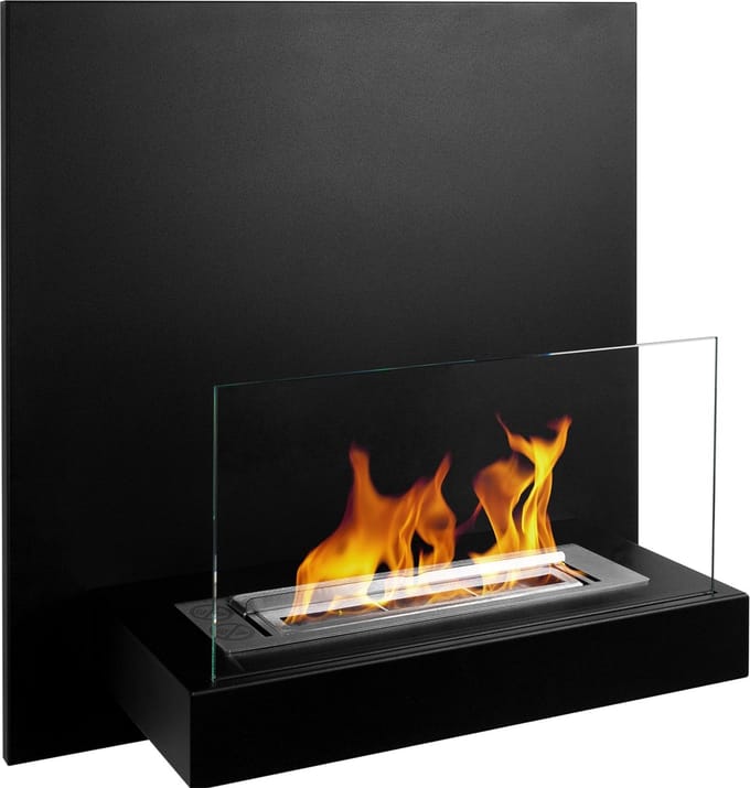 Hangende bio-ethanol haard BOARD zwart – moderne wandhaard met glas en 0,35L brander