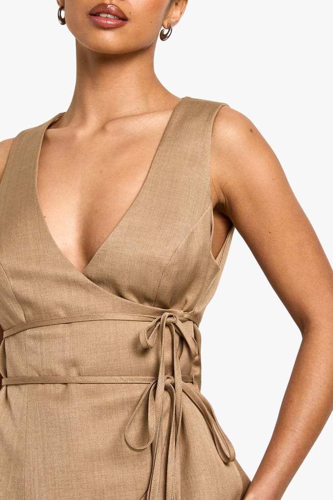 boohoo Dames Petite vest met linnenlook | Camel | Maat: 38