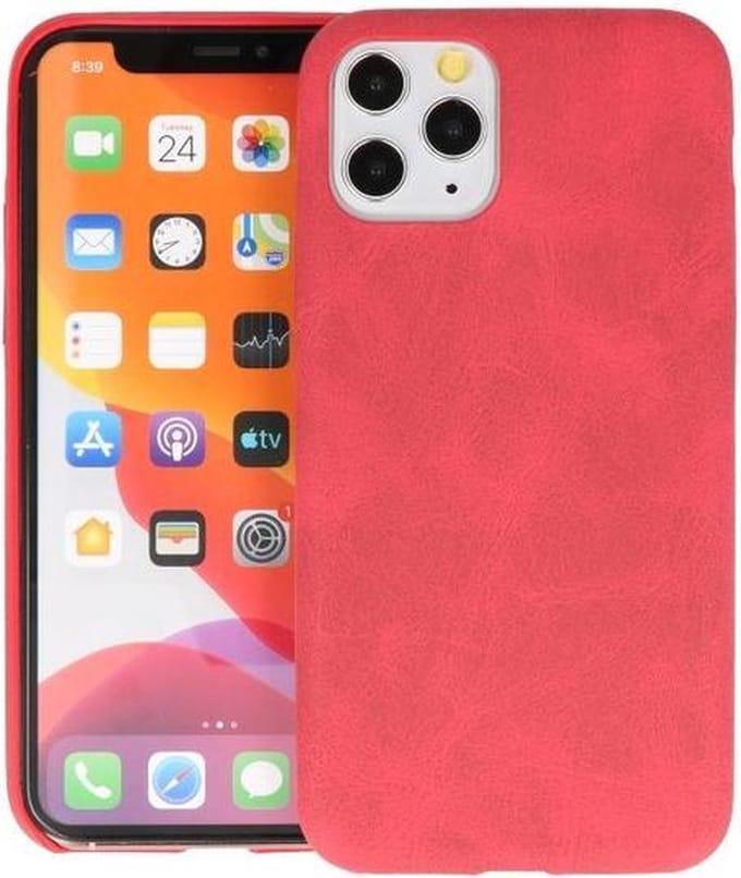 Leder Design Back Cover voor iPhone 11 Pro Rood