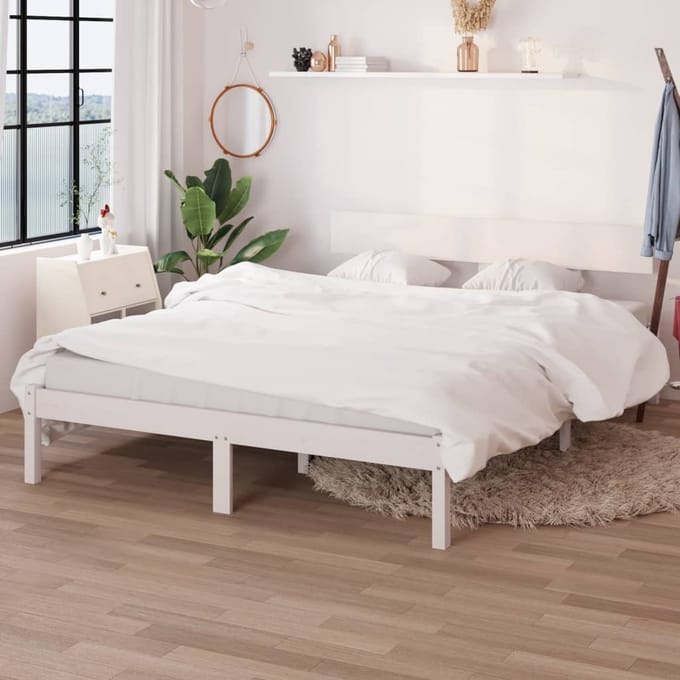 vidaXL - Bedframe - massief - hout - wit - 120x190 - cm