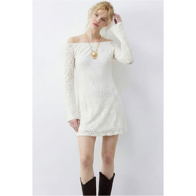 Kanten Off Shoulder Mini Jurk