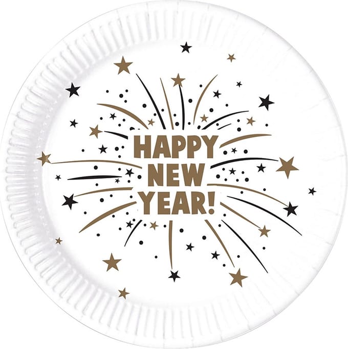 Wefiesta - Borden (papier) - Happy New Year sparkle 23 cm - 8 stuks
