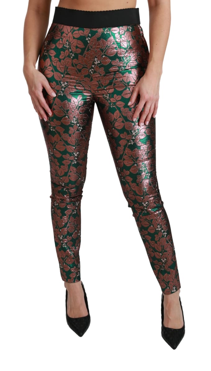 Dolce & Gabbana Groene Bronzen Blad Panty Skinny Broek