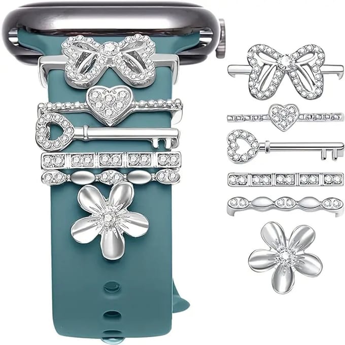Jambo® Horloge Sieraad - Charms - Strikken - Sleutel - Bloem - Zilver