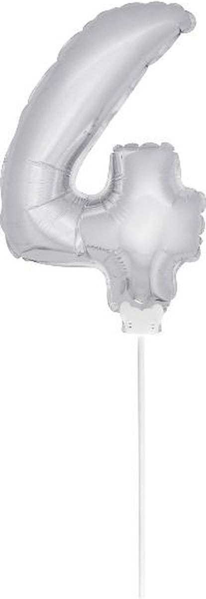 Folat - Folieballon cijfer mini Silver Number 4