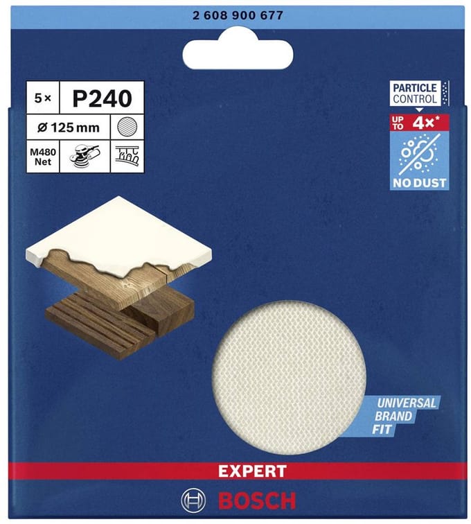 Bosch Accessories EXPERT M480 2608900678 Schuurnet voor excentrische schuurmachine Ongeperforeerd Korrelgrootte (num) 320 (Ø) 125 mm 5 stuk(s)