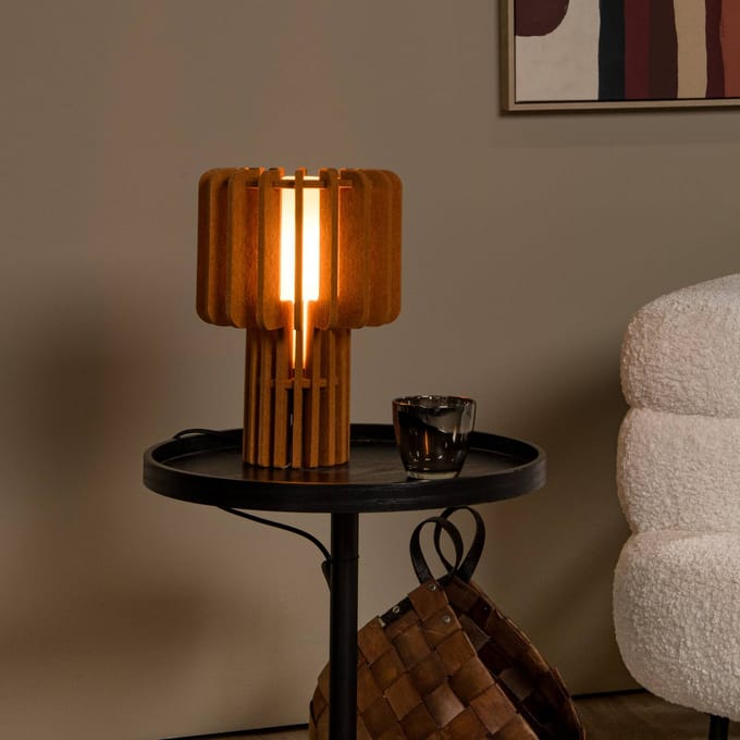Lucide Tafellamp Rollo, terracotta, hoogte 35 cm, vilt/glas/metaal