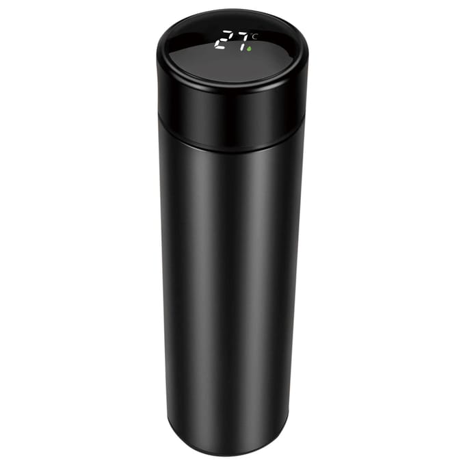 Thermosfles RVS zwart 450 ml met thermometer  en theefilter