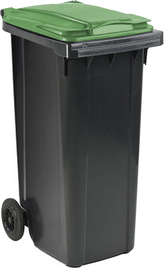 Afvalcontainer 180 liter grijs met groen deksel - GFT container