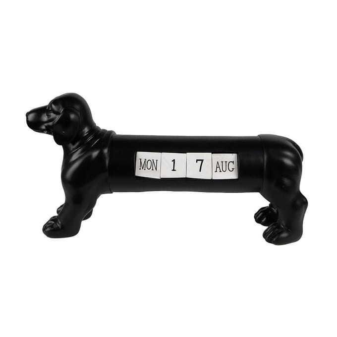 Clayre & Eef Kalender Hond 31x8x15 cm Zwart Polyresin