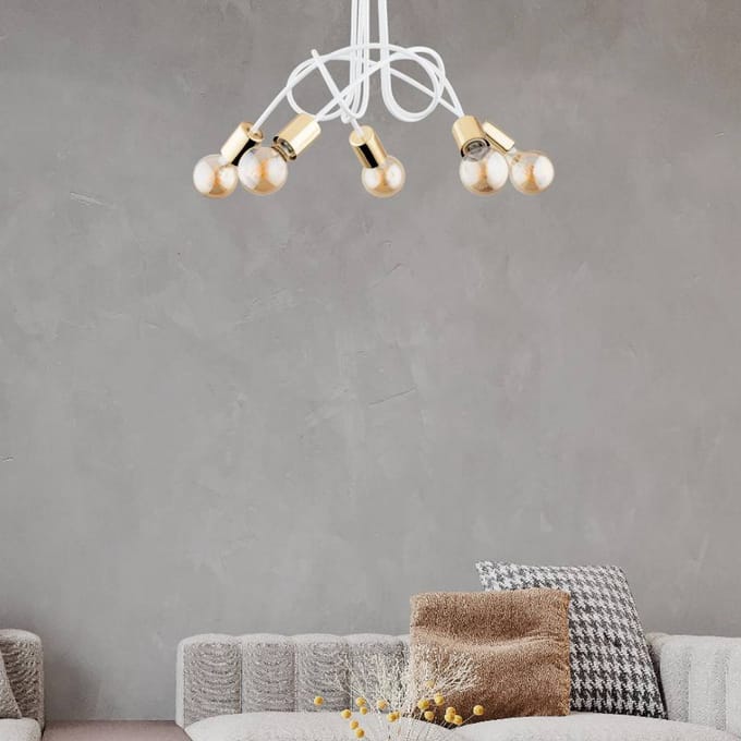 Alfa Tango plafondlamp, wit/goudkleurig, 5-lamps, Ø 55 cm