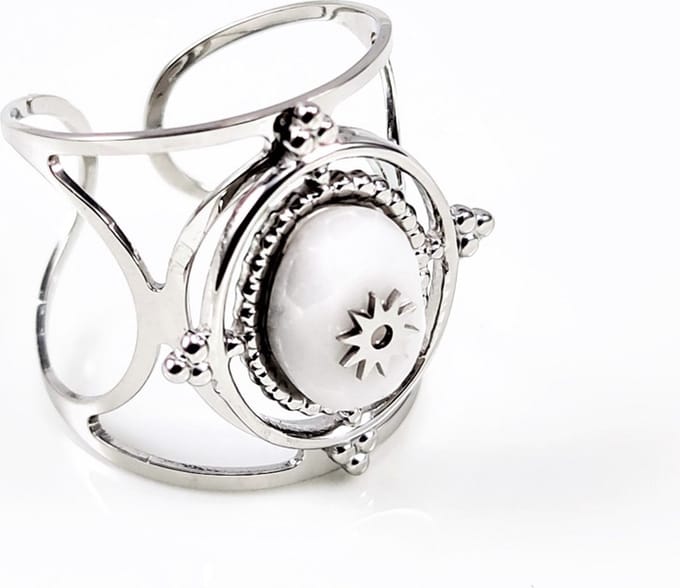 Dottilove Witte Natuursteen Stalen Dames Ring + Cadeauzakje