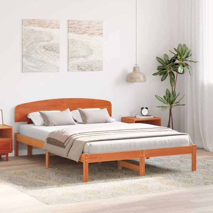 vidaXL - Bedframe - Wasbruin - 150 - x - 200 - cm - Massief - grenenhout