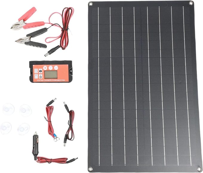 Auto Zonnepaneel Oplader - Draagbare Set - Accu Onderhoud - Efficiënte Stroomconversie - 57 x 36 x 3 cm - Zwart