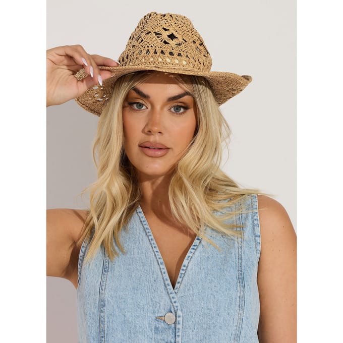 Yours Cowboyhoed Van Stro Met Geweven Strikdetail In Bruinsize One Size