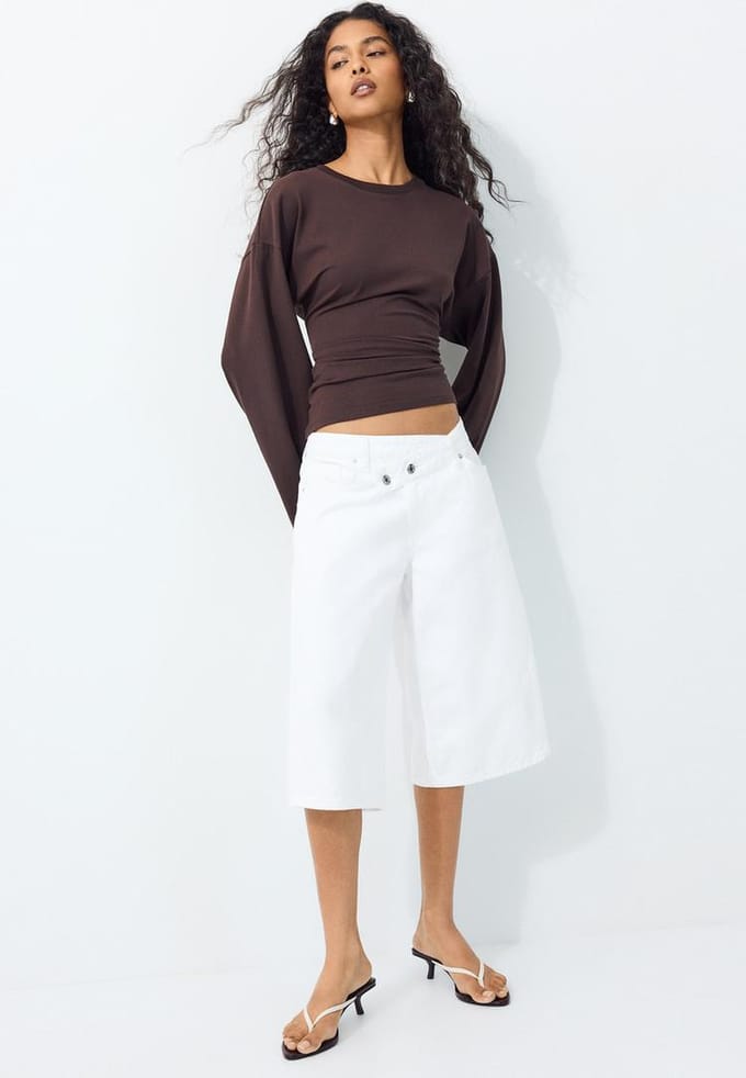 Stradivarius B11 T-shirt met lange mouw en getailleerde taille  Bruin M