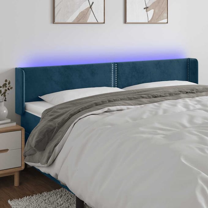 vidaXL - Hoofdbord - LED - 203x16x78/88 - cm - fluweel - donkerblauw