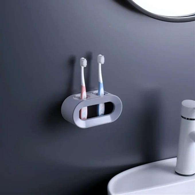Porte-brosse à dents électrique, support auto-adhésif à Double trou, support mural, rangement permettant de gagner de l'espace, accessoires de salle de bains gris