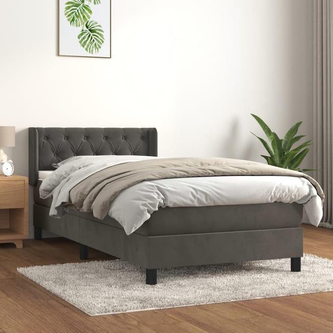 vidaXL - Boxspring - met - matras - fluweel - donkergrijs - 80x200 - cm