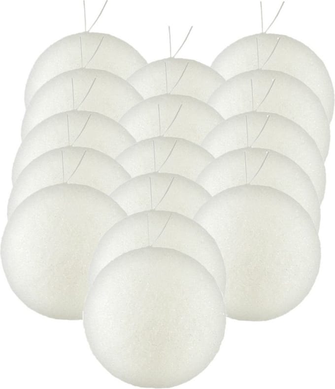 Gerimport Kerstballen 24x wit kunststof glitters - 7 cm diameter - feestelijk - eenvoudig ophangen