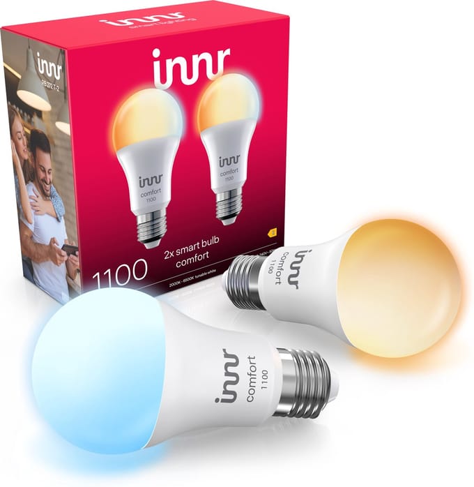 Innr smart E27 LED lamp - geschikt voor Philips Hue - Zigbee bulb - warmwit tot koelwit licht - slimme lamp - dimbaar - 1190 lumen - 2 pack