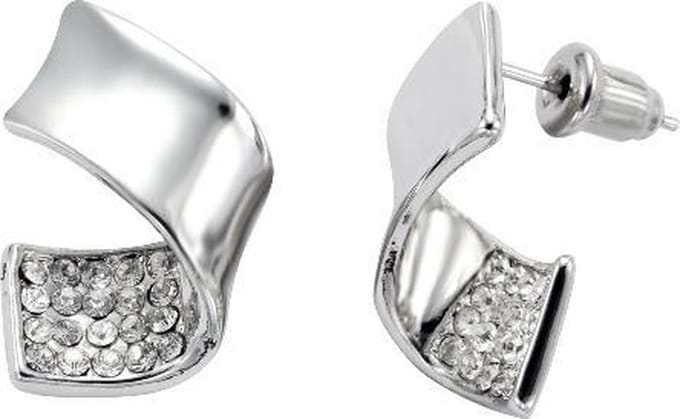Behave - Oorsteker - Gebogen design - Zilverkleur - Met steentjes - 1,5 cm