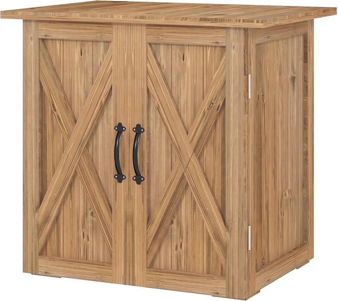 Killogood Tuinschuur - dubbele deur - magneetsluitingen - weervast - natuurlijk hout - 77B x 55D x 72H cm - bruin