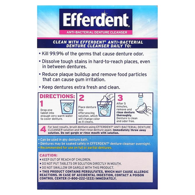 Efferdent, Nettoyant stérile pour prothèses dentaires, Complete Clean, 102 comprimés blue