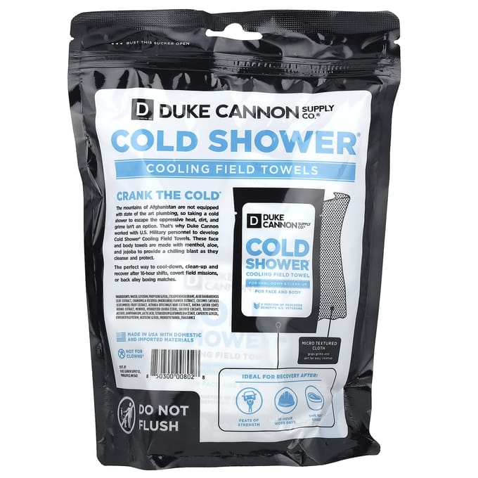 Duke Cannon Supply Co., Cold Shower®, Face & Body Wipes, Palm Towels, 15 Count gray