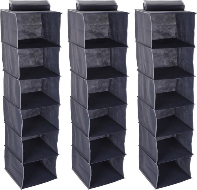 Storage Solutions Kast organizer - 3x stuks - 6 vaks - antraciet - 30 x 30 x 120 cm - ruimtebesparend