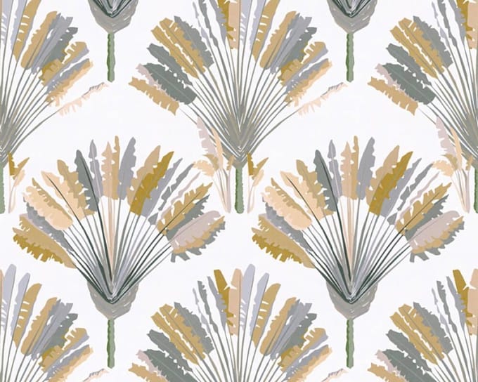 PALMBLADEREN BEHANG | Botanisch - geel grijs wit - "Architects Paper" A.S. Création Jungle Chic
